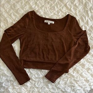 Lola Grace Chocolate Brown Long Sleeve Crop Top